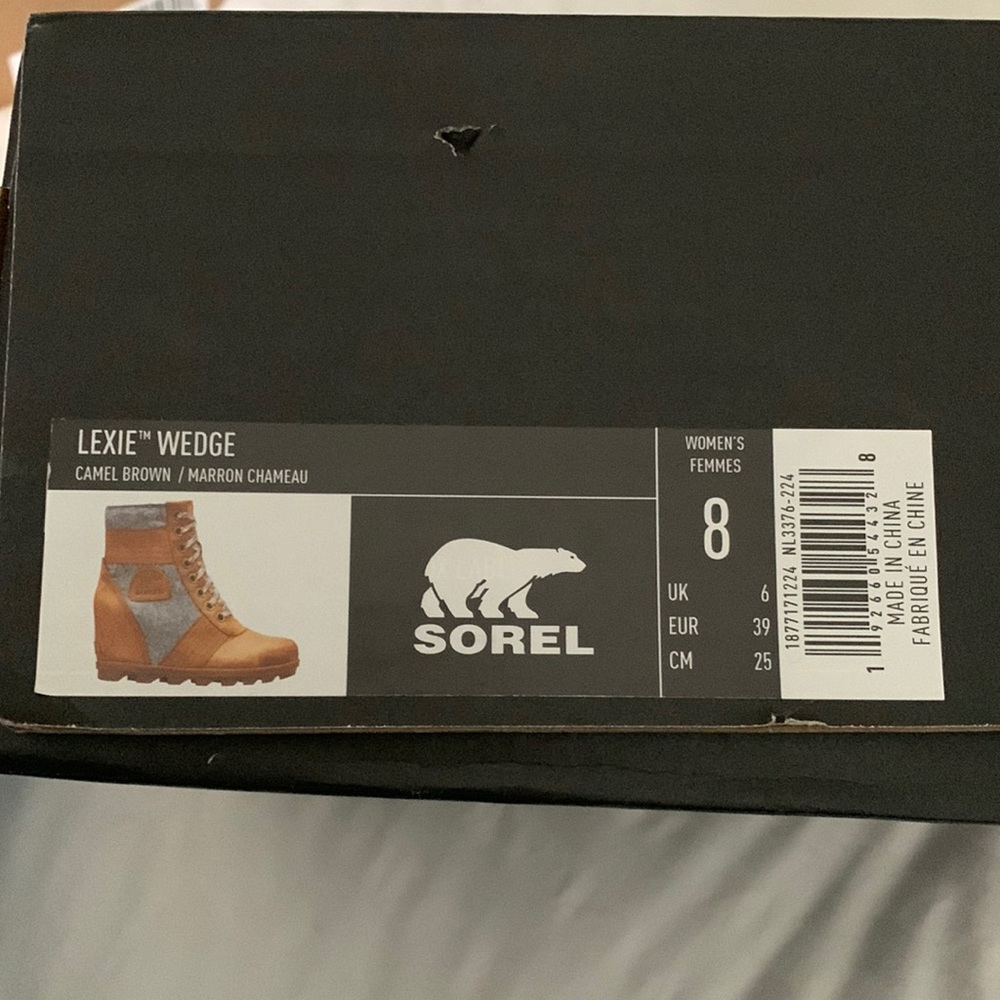 Sorel Lexi Wedge Camel Brown boots; new still in box, women’s size 8